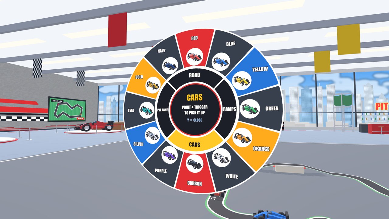 The round build wheel showing the race cars