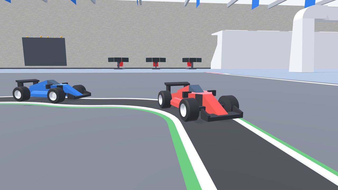 Race cars on the circuit in the Sky Garage